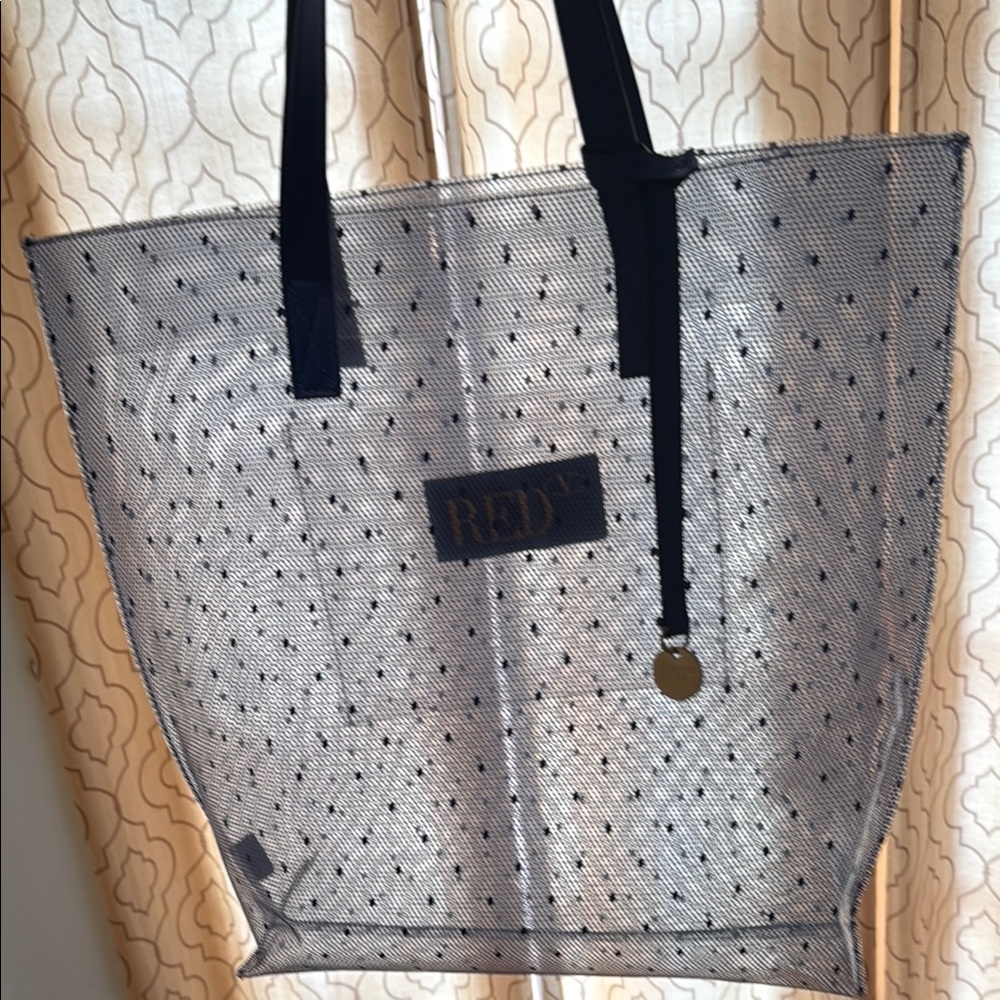 RED Valentino Navy and White Mesh Tote